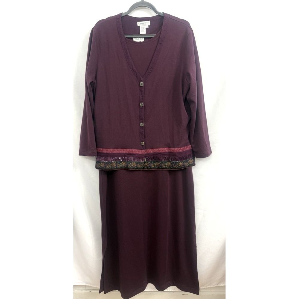 Coldwater Creek 2 Piece Knit Dress Set Dark Purple Tweed Trim Womens 1X *ALTERED